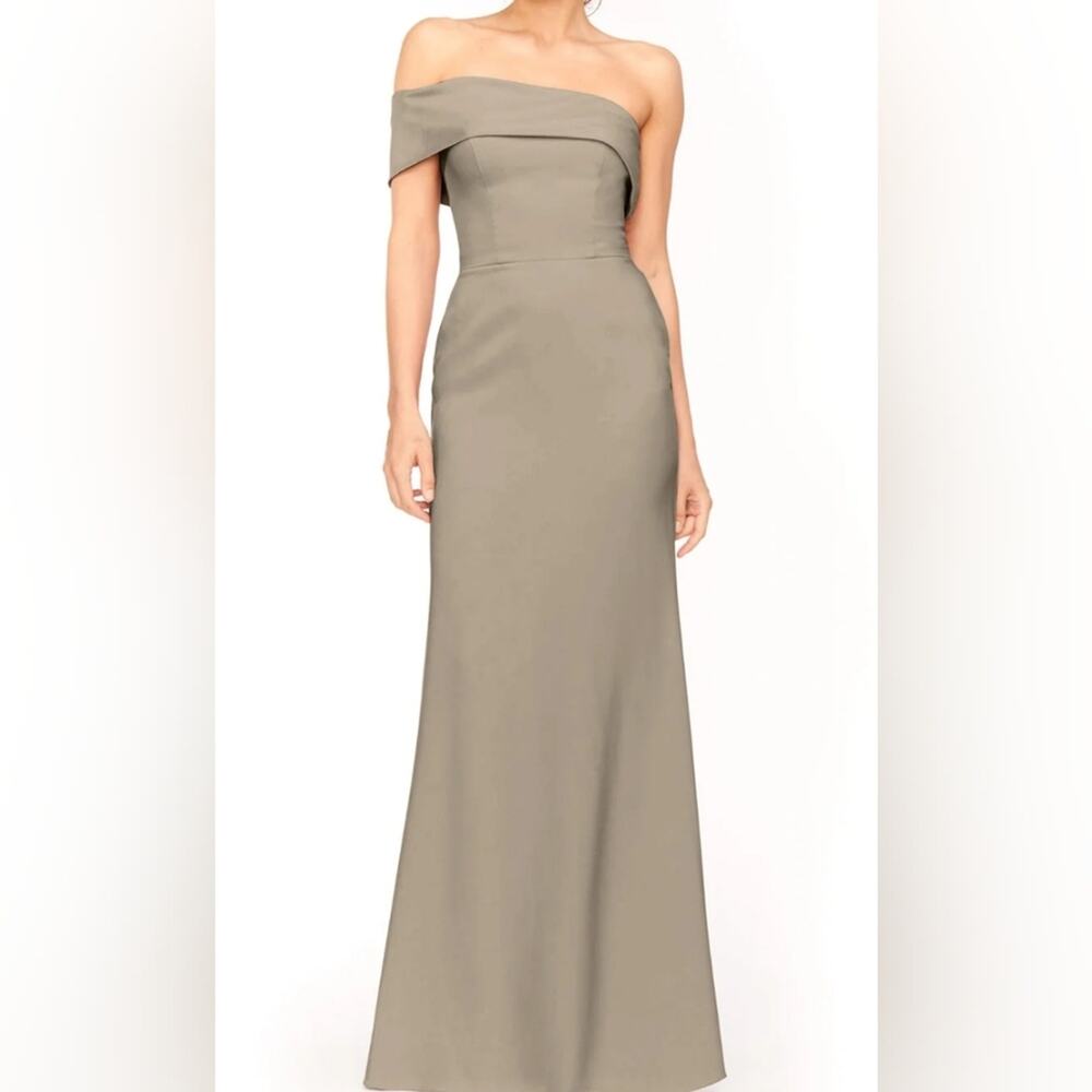 Bari Jay 1957 Deep Mocha Event Asymmetrical One Shoulder Maxi Gown Dress Size 12